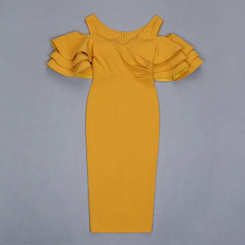 Women's Summer Sheath Long V-Neck Dress With Ruffles