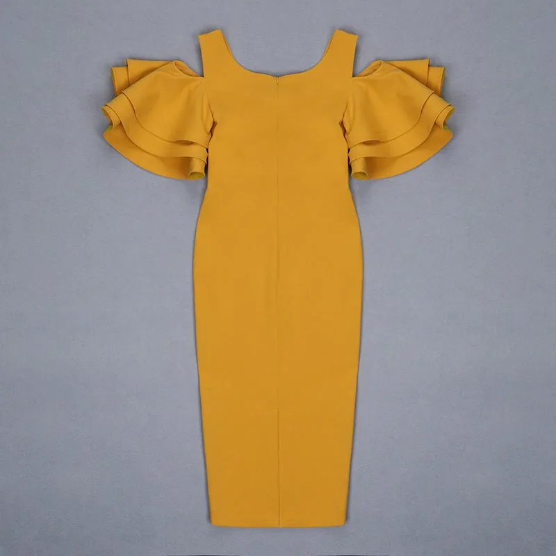 Women's Summer Sheath Long V-Neck Dress With Ruffles