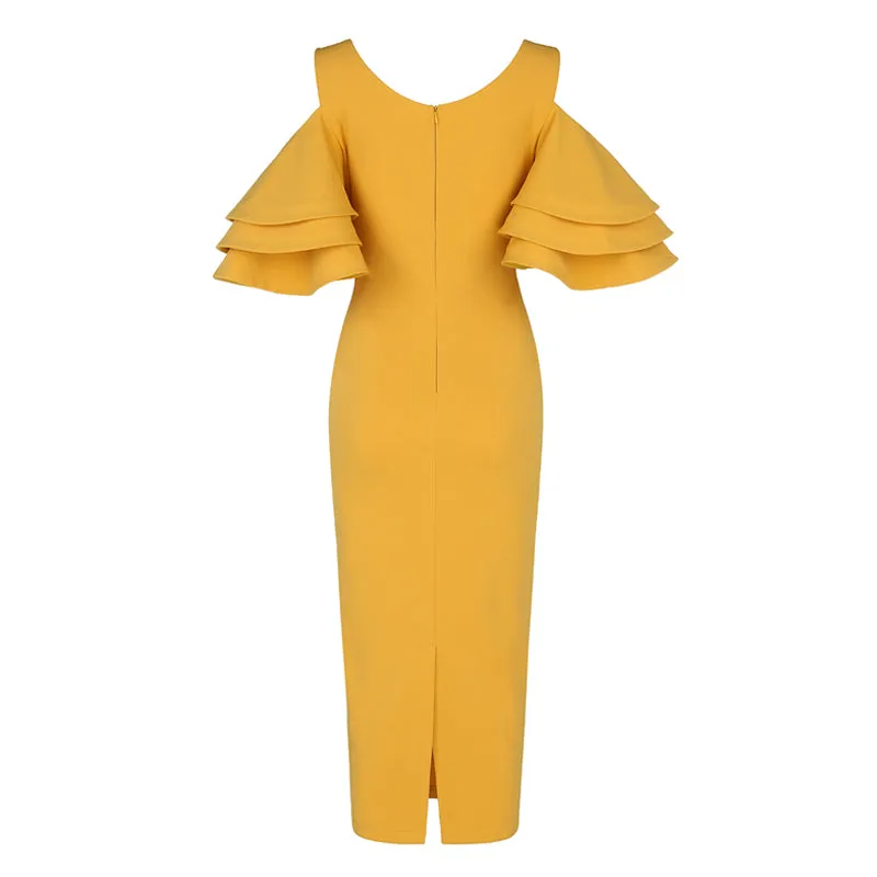 Women's Summer Sheath Long V-Neck Dress With Ruffles