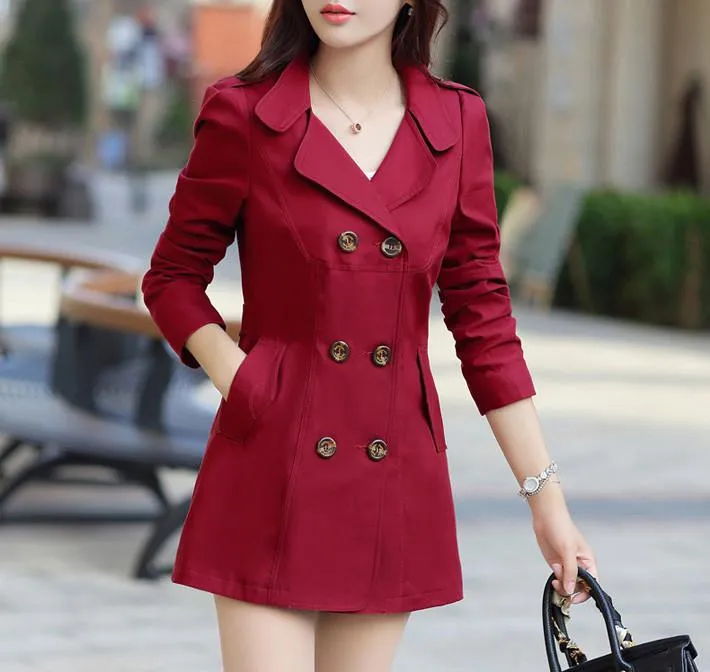 Women's Turn-Down Collar Double Breasted Slim Coat