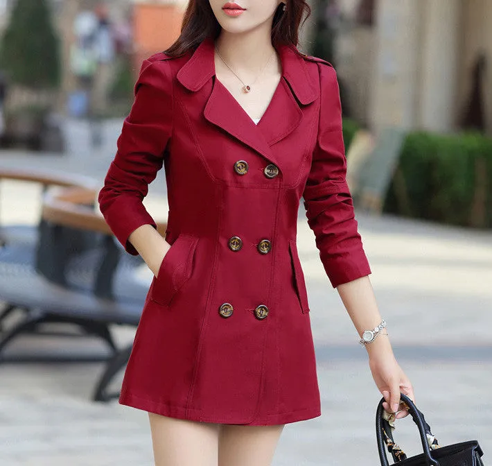 Women's Turn-Down Collar Double Breasted Slim Coat