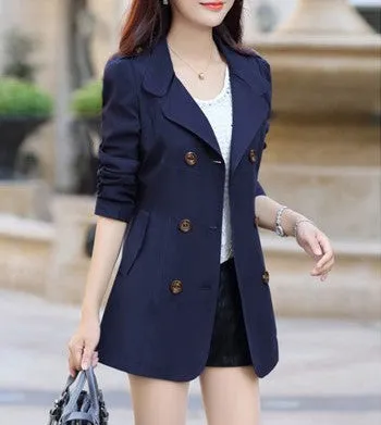 Women's Turn-Down Collar Double Breasted Slim Coat