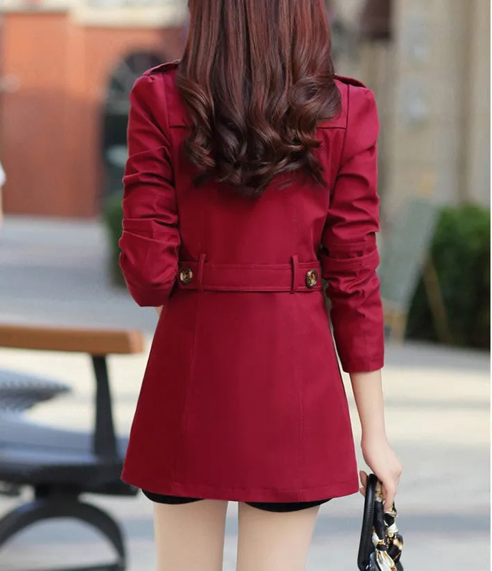 Women's Turn-Down Collar Double Breasted Slim Coat