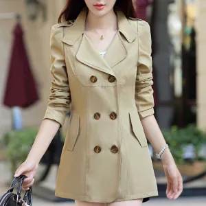 Women's Turn-Down Collar Double Breasted Slim Coat