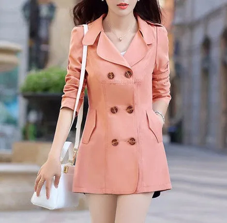 Women's Turn-Down Collar Double Breasted Slim Coat