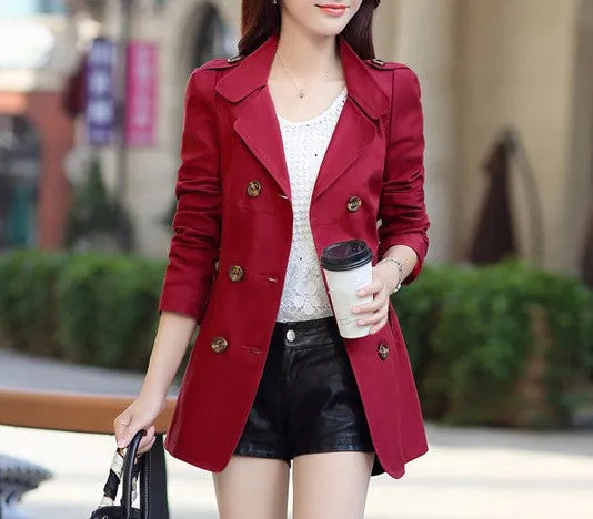 Women's Turn-Down Collar Double Breasted Slim Coat