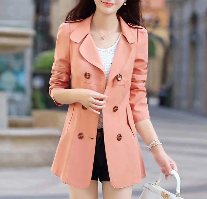Women's Turn-Down Collar Double Breasted Slim Coat