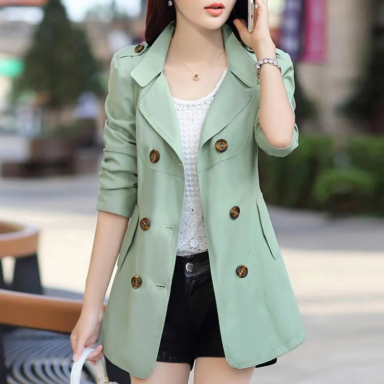 Women's Turn-Down Collar Double Breasted Slim Coat