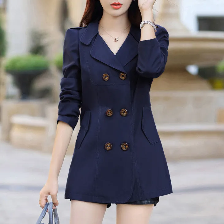 Women's Turn-Down Collar Double Breasted Slim Coat