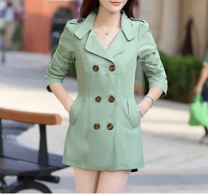 Women's Turn-Down Collar Double Breasted Slim Coat