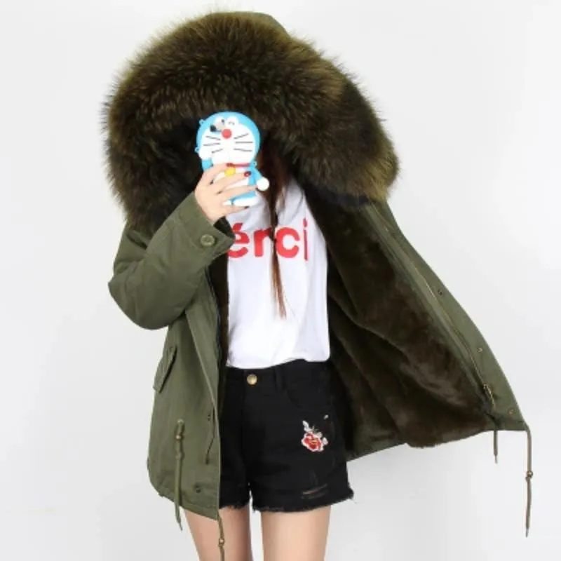 Women's Winter Casual Slim Parka With Removable Raccoon Fur