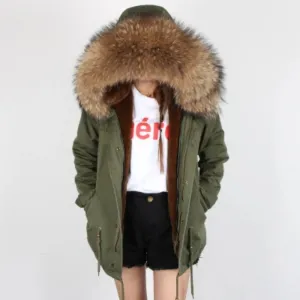 Women's Winter Casual Slim Parka With Removable Raccoon Fur