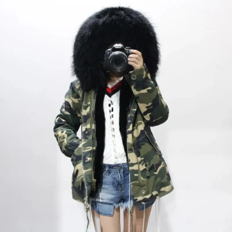 Women's Winter Casual Slim Parka With Removable Raccoon Fur