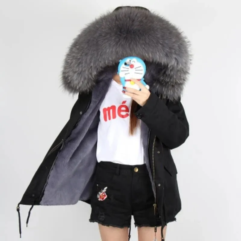 Women's Winter Casual Slim Parka With Removable Raccoon Fur