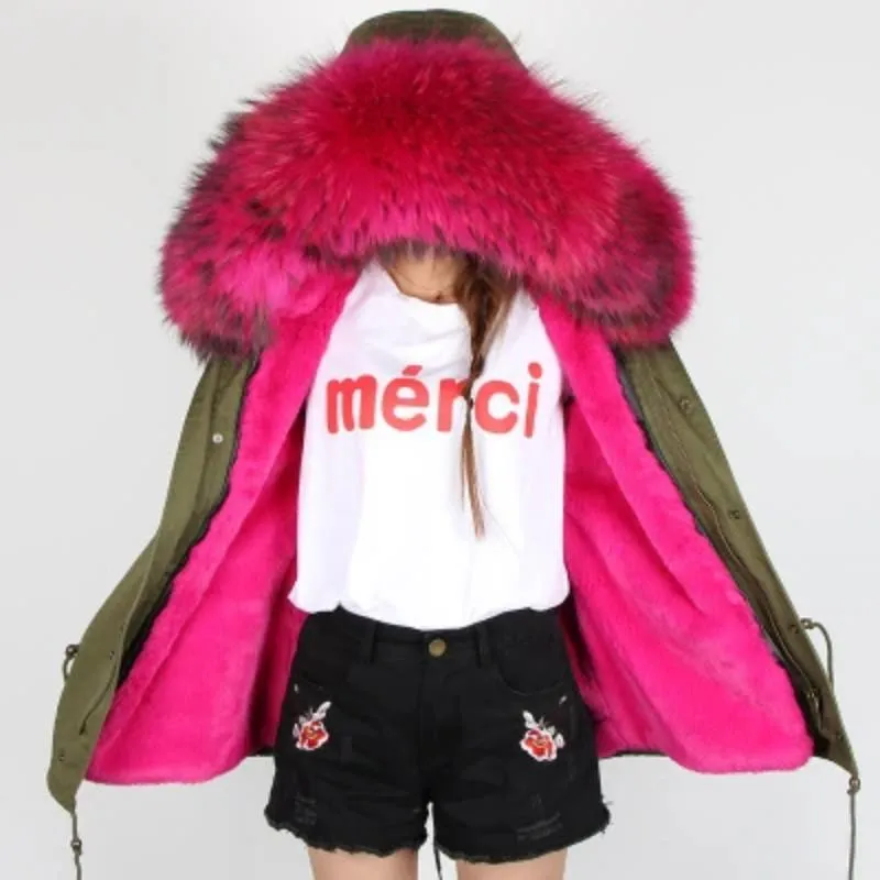 Women's Winter Casual Slim Parka With Removable Raccoon Fur