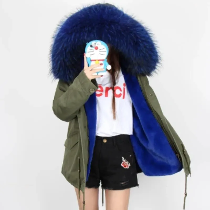 Women's Winter Casual Slim Parka With Removable Raccoon Fur