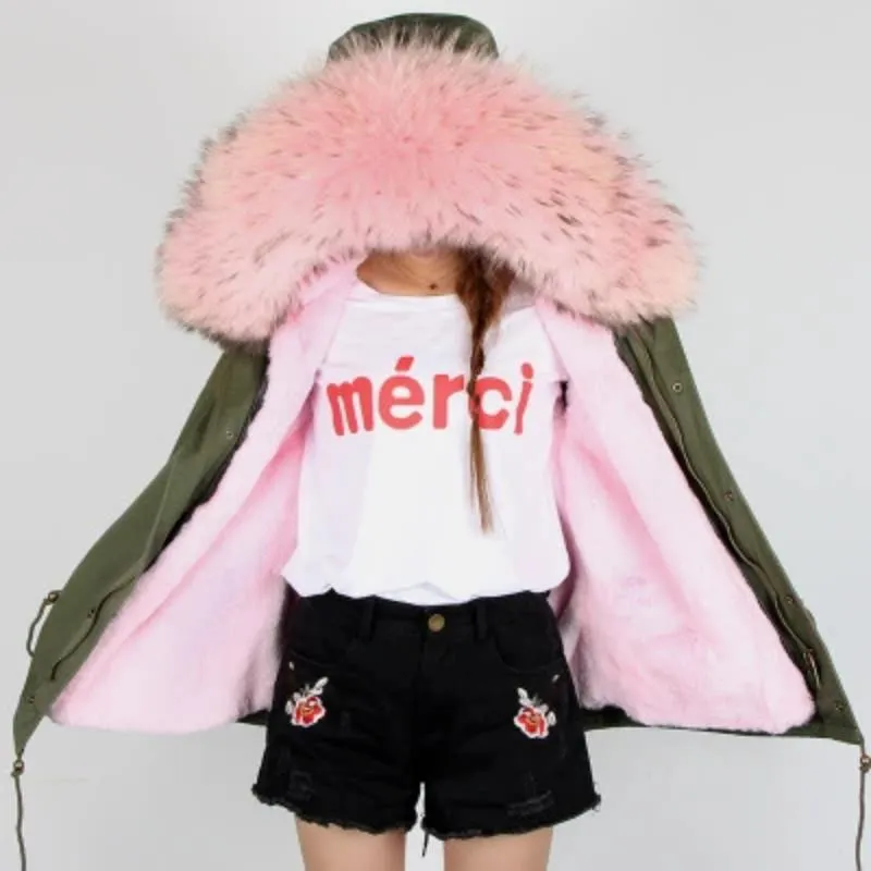 Women's Winter Casual Slim Parka With Removable Raccoon Fur