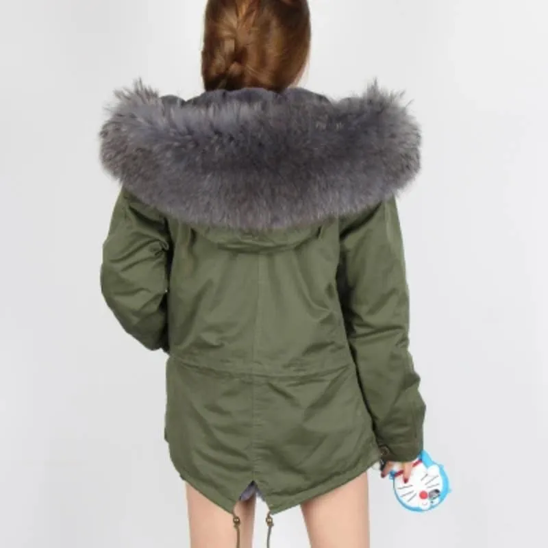 Women's Winter Casual Slim Parka With Removable Raccoon Fur