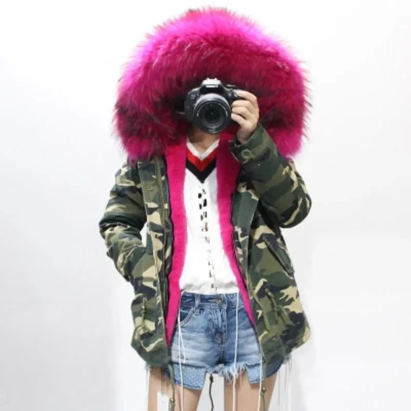 Women's Winter Casual Slim Parka With Removable Raccoon Fur
