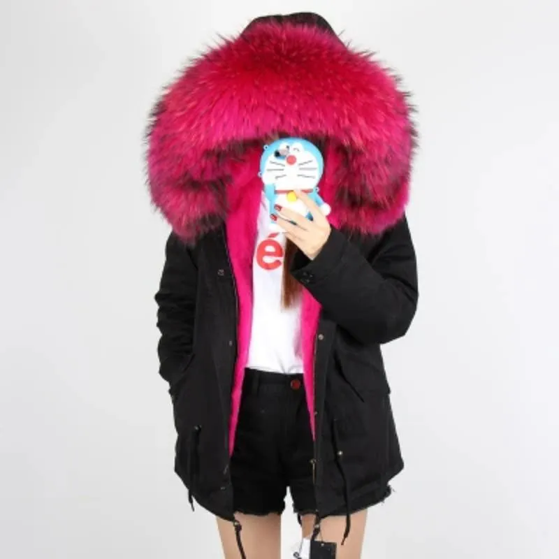Women's Winter Casual Slim Parka With Removable Raccoon Fur