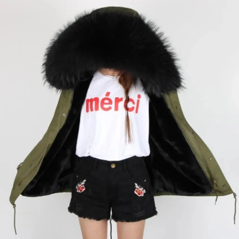 Women's Winter Casual Slim Parka With Removable Raccoon Fur