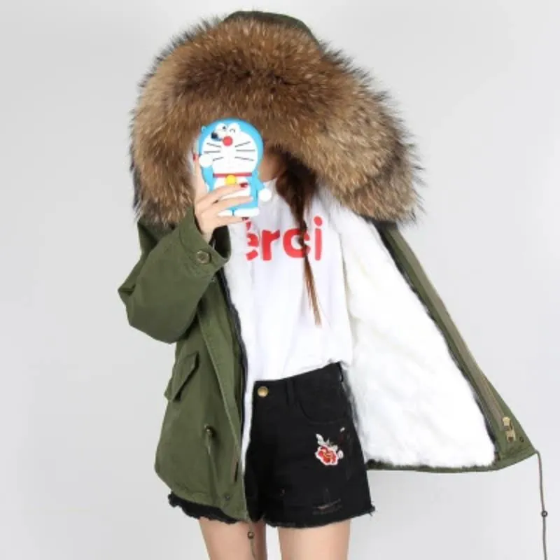 Women's Winter Casual Slim Parka With Removable Raccoon Fur