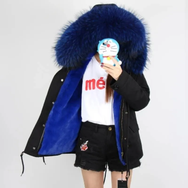 Women's Winter Casual Slim Parka With Removable Raccoon Fur