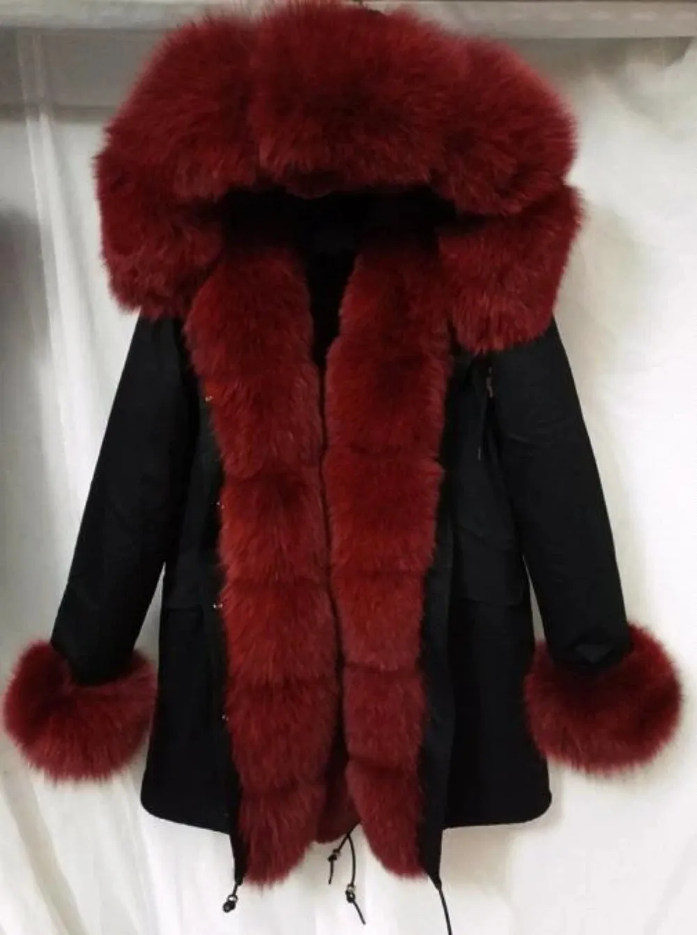 Women's Winter Casual Thick Acrylic Long Parka With Fox Fur