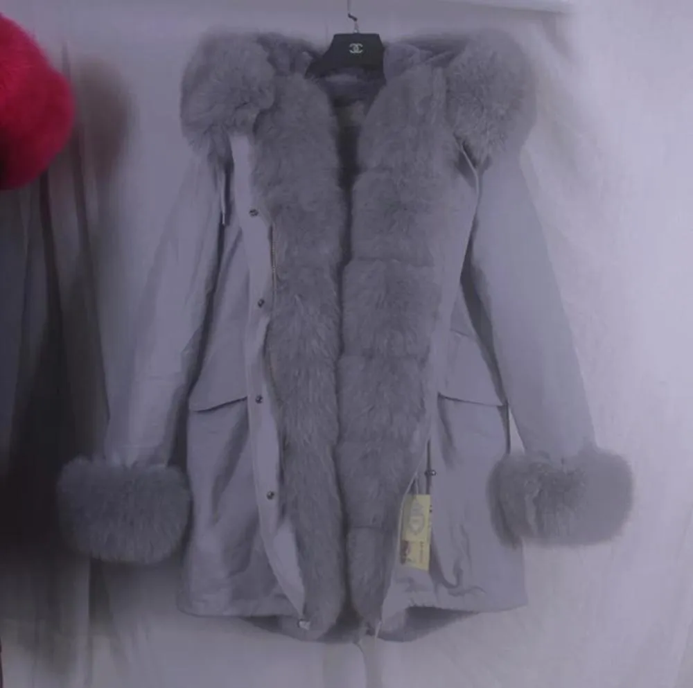 Women's Winter Casual Thick Acrylic Long Parka With Fox Fur