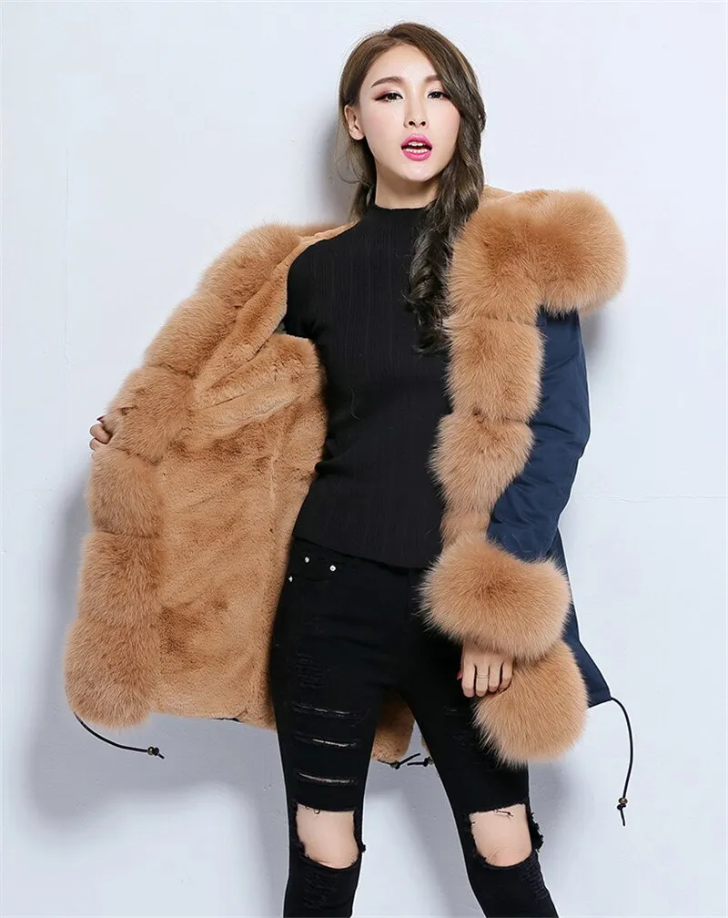 Women's Winter Casual Thick Acrylic Long Parka With Fox Fur