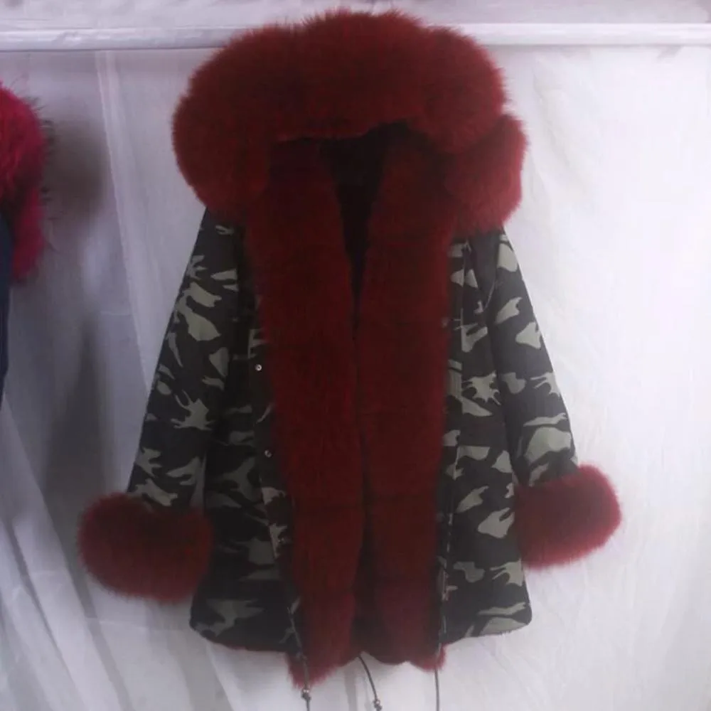 Women's Winter Casual Thick Acrylic Long Parka With Fox Fur