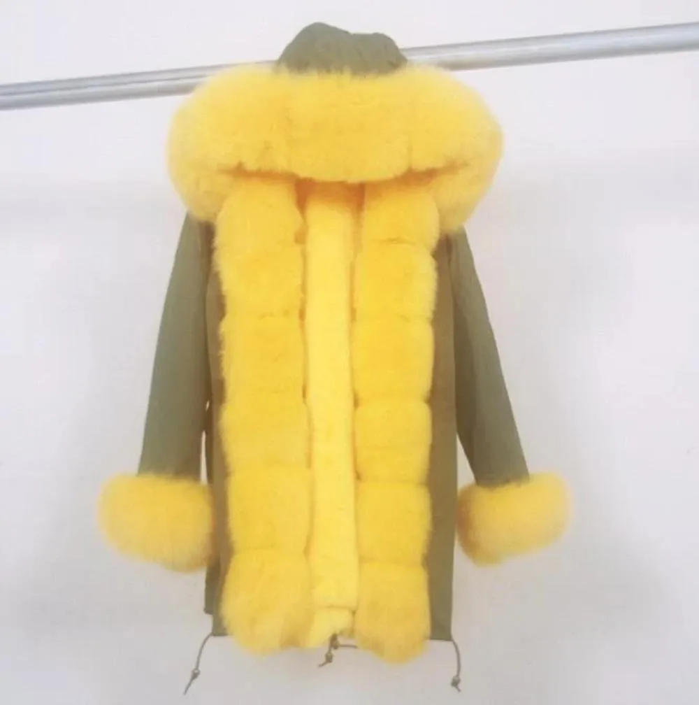 Women's Winter Casual Thick Acrylic Long Parka With Fox Fur