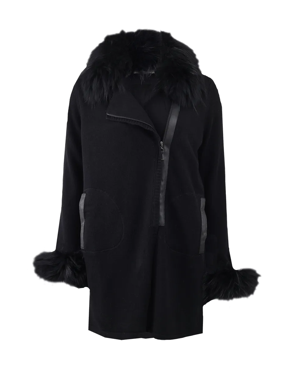Zip Coat With Raccoon Trim